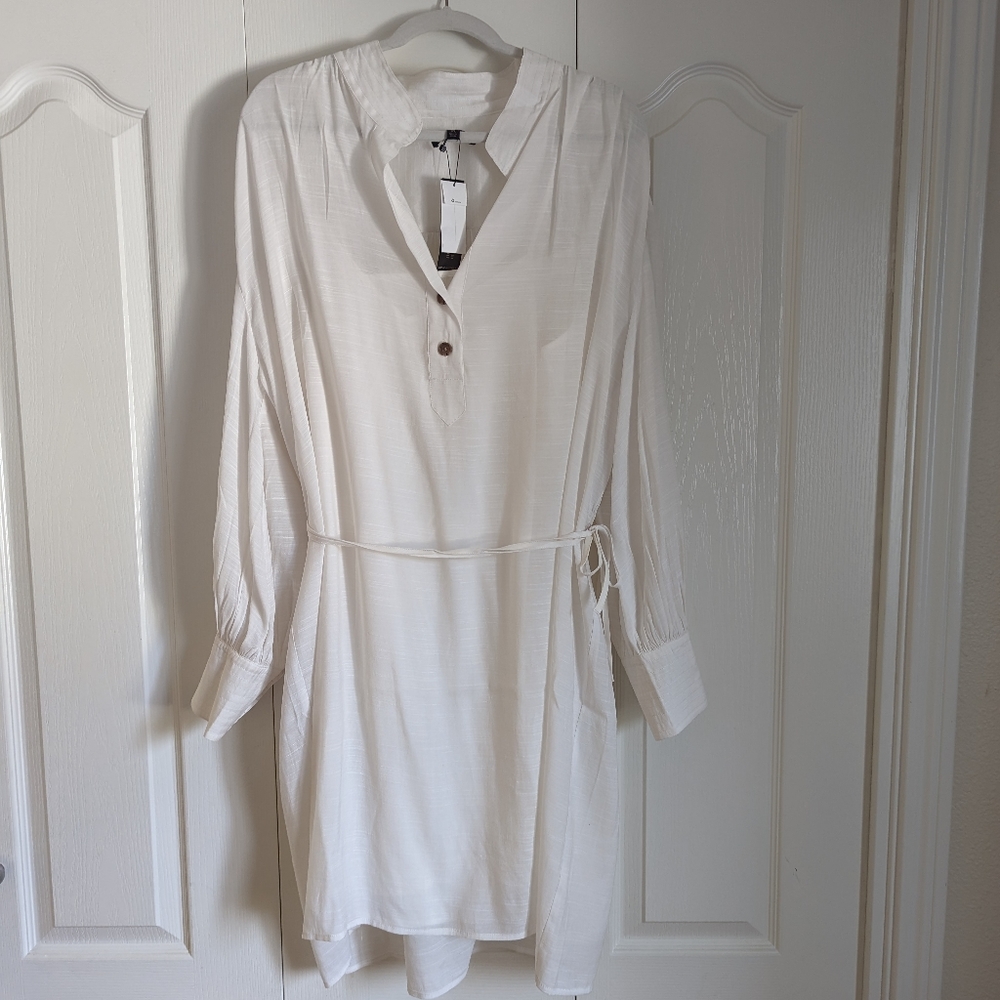 Banana Republic Long Sleeve Flowy White Dress XL